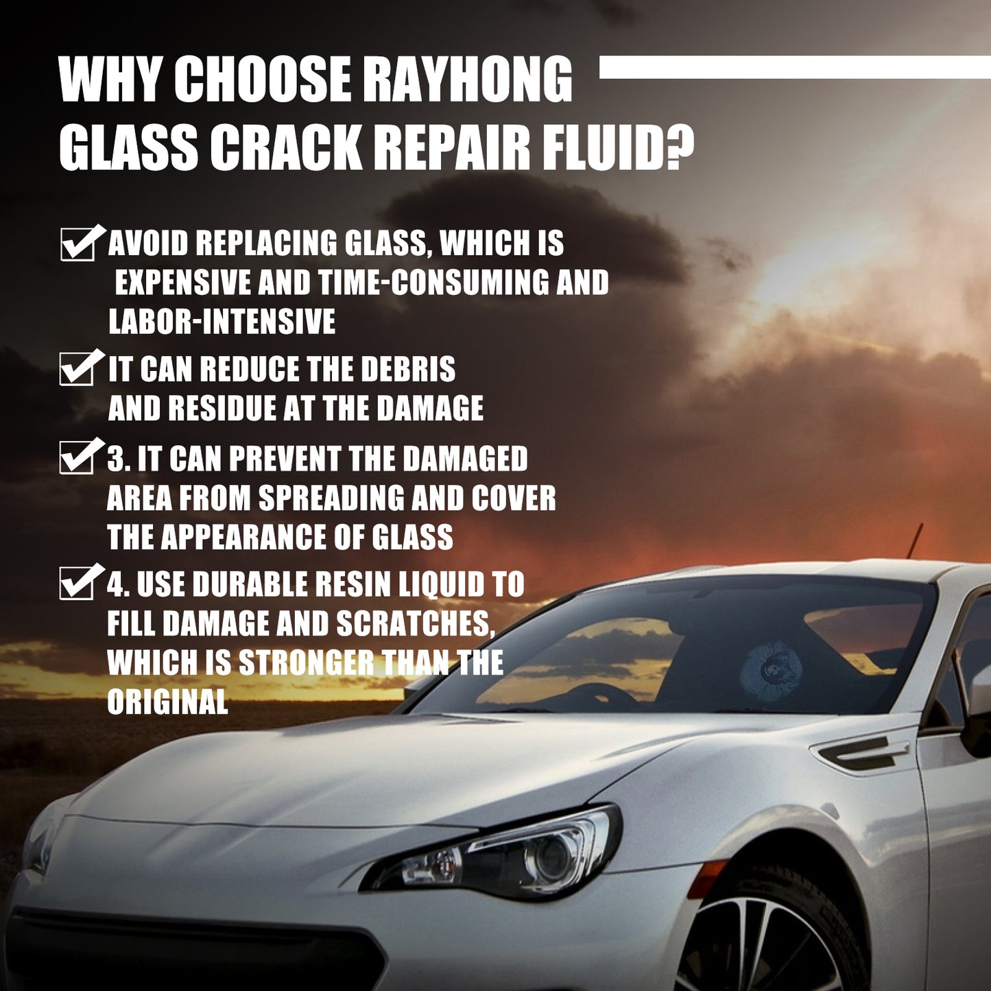 Automotive Windshield Crack Repair Agent with Water, Resin, and Silicon Nitride Windshield Crack