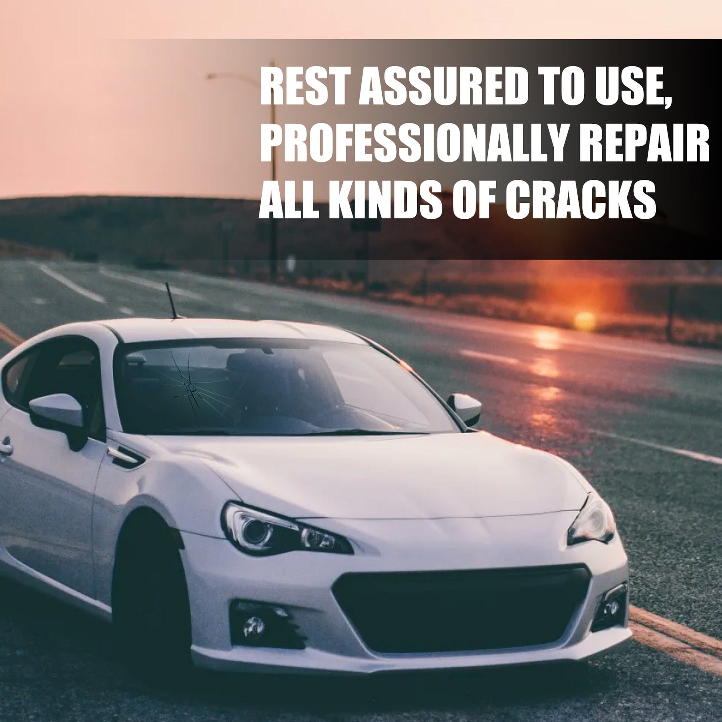 Automotive Windshield Crack Repair Agent with Water, Resin, and Silicon Nitride Windshield Crack
