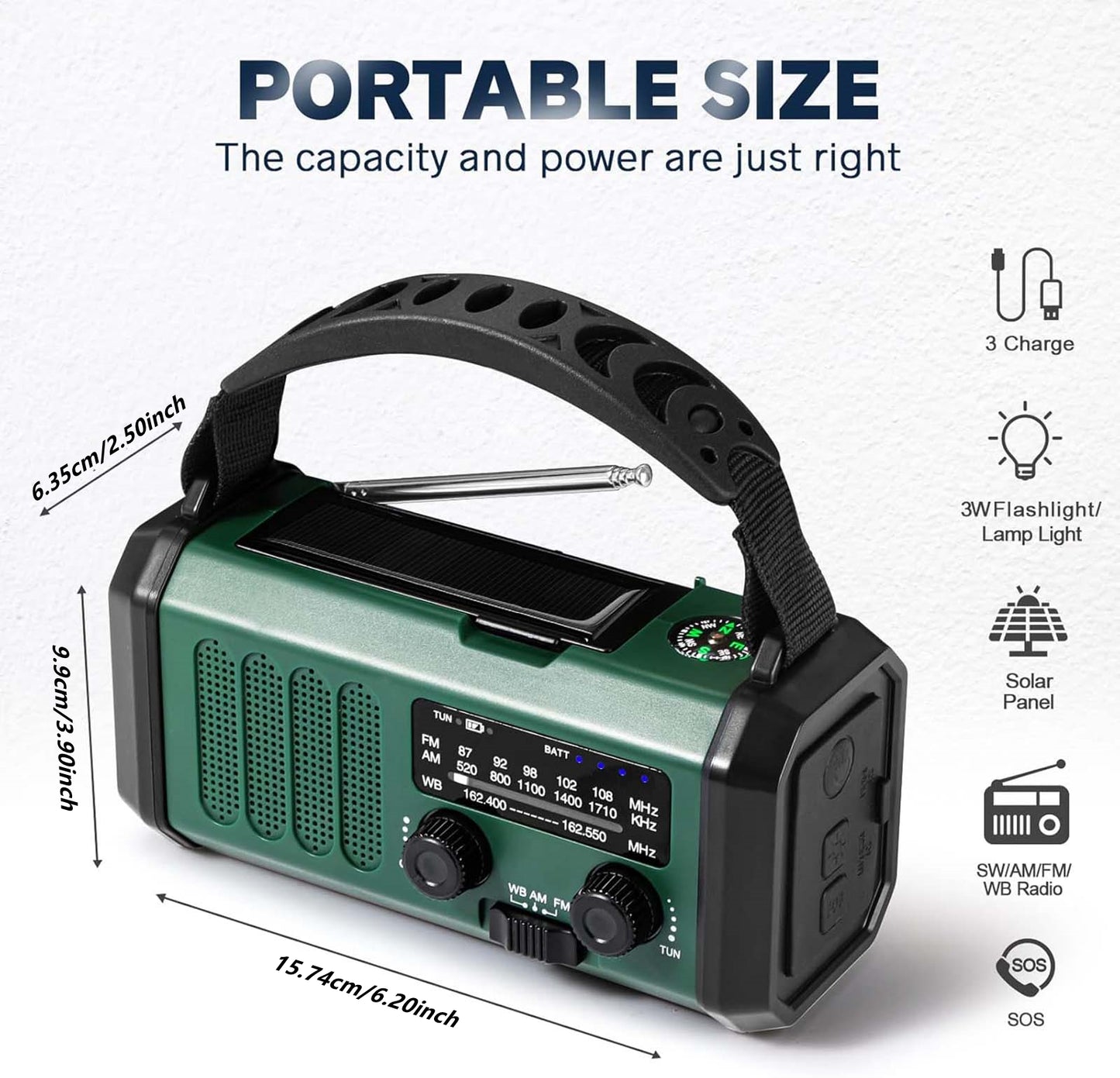 Emergency Solar-Powered Hand NOAA Weather Flashlight SOS Alarm Phone Charger Waterproof Batteries Audio Powered Radio crank 10000mAh