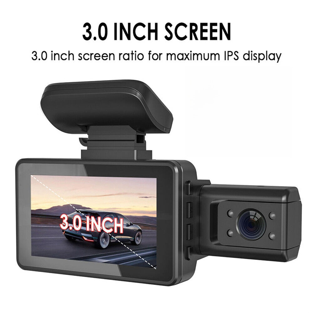 3-Inch Dual Lens Car Dash Cam - On-Dash Cameras with Front and Inside Recording, Night Vision, Wide Angle, Loop Recording, and G-Sensor - Vehicle Black Box for Safe Driving