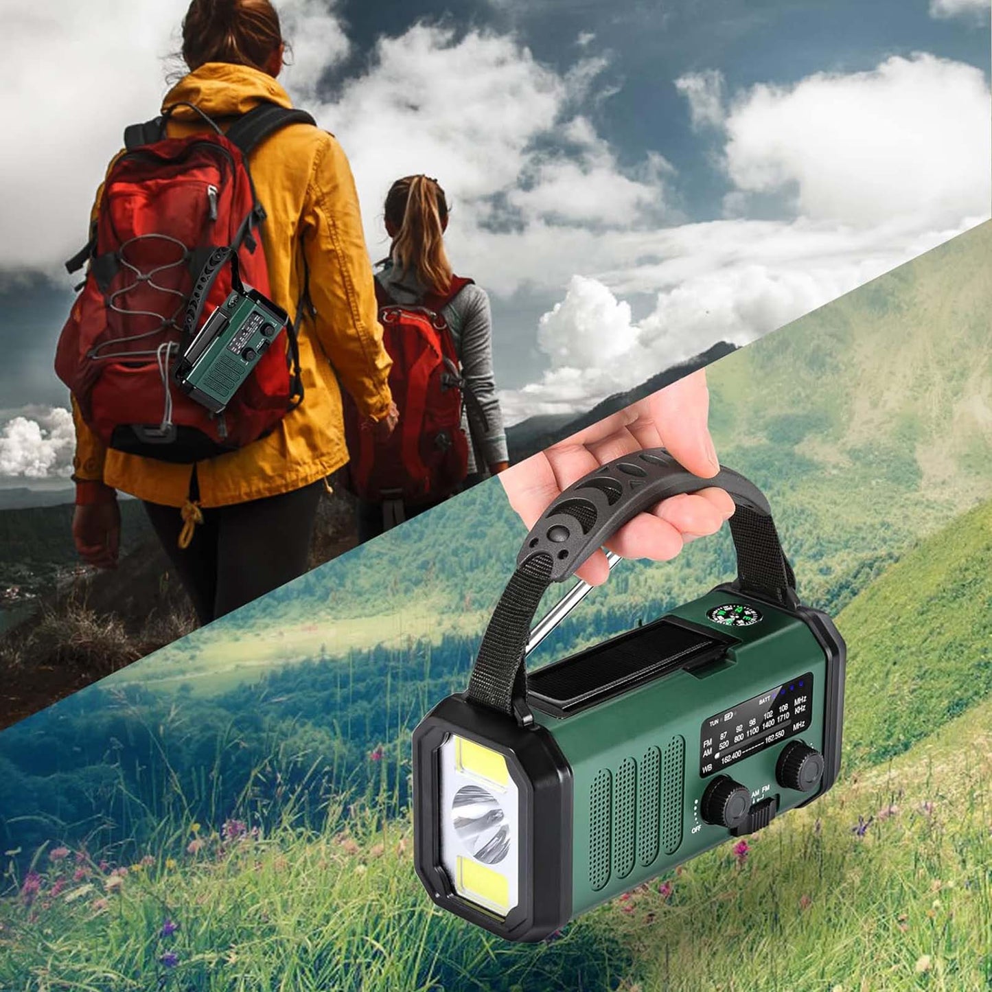 Emergency Solar-Powered Hand NOAA Weather Flashlight SOS Alarm Phone Charger Waterproof Batteries Audio Powered Radio crank 10000mAh