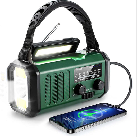 Emergency Solar-Powered Hand NOAA Weather Flashlight SOS Alarm Phone Charger Waterproof Batteries Audio Powered Radio crank 10000mAh