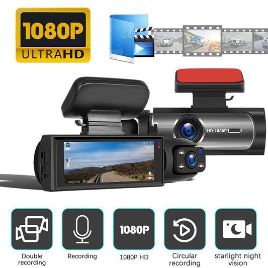 1080P Dual Camera Dash Cam for Cars, Driving Recorder with IR Night Vision, Loop Recording, Wide Angle Lens - 3.16 Inch IPS Screen,Parking Mode, Car Camera with 32GB TF Card