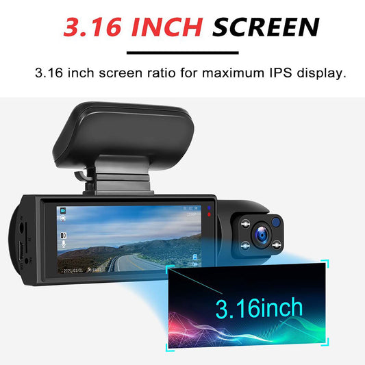 1080P Dual Camera Dash Cam for Cars, Driving Recorder with IR Night Vision, Loop Recording, Wide Angle Lens - 3.16 Inch IPS Screen,Parking Mode, Car Camera with 32GB TF Card