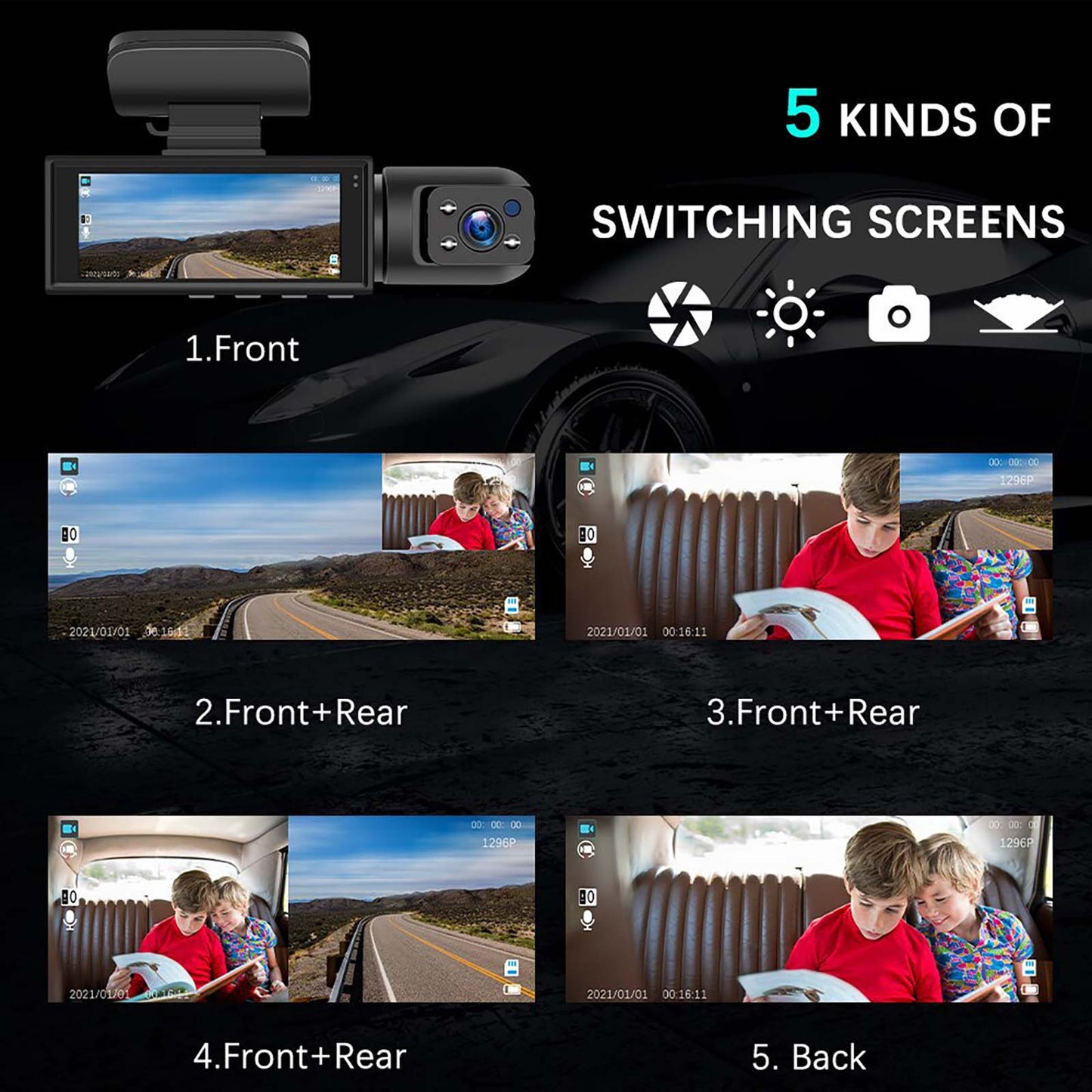 1080P Dual Camera Dash Cam for Cars, Driving Recorder with IR Night Vision, Loop Recording, Wide Angle Lens - 3.16 Inch IPS Screen,Parking Mode, Car Camera with 32GB TF Card
